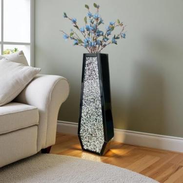 Imagem de Vasos grandes de diamante triturado dupla face de 76 cm, vaso alto espelhado preto para chão, vaso decorativo de diamante de cristal para casa, escritório, hotel (preto, 27 cm C x 13,5 cm L x 76 cm A)