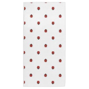 Imagem de Peystean Toalha de algodão, joaninhas vermelhas toalhas de mão macias absorventes florais brancas decoração de casa para hóspedes, banheiro, praia, hóspedes, hotel, academia e spa (40,6 cm x 76,2 cm)