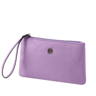 Imagem de Bolsa Carteira Clutch Feminina de Couro Bovino Legítimo c/Fechamento em Zíper Mariart Cambará (Violeta)
