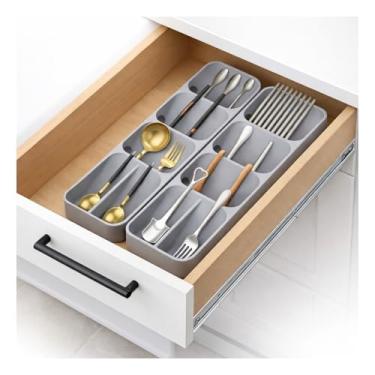 Imagem de Kit 2 Organizadores | Organizador de Talheres para Gaveta e Mesa com 5 Divisórias, 39,5 x 11 x 5,5 cm | Bandeja Prateleira para Gaveta de Cozinha