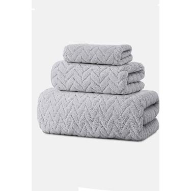 Imagem de Conjunto de toalhas de lã coral macia de 3 peças, toalha de banho toalha de mão, toalhas absorventes de secagem rápida para casa cinza