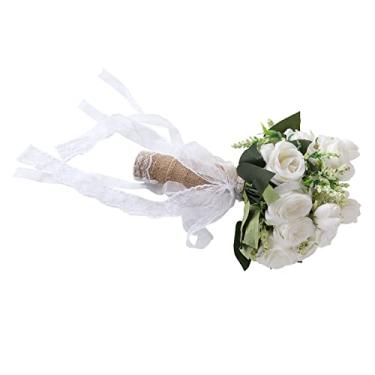 Imagem de GLOGLOW Decoração de Plantas Artificiais de Plástico, Design Moderno e Elegante, Adereço para Fotografia de Casamento, buquê de Noiva Artificial de 8,7 X 8,3 X 10,6 Polegadas, Nan (Leite Branco)