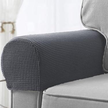 Imagem de Conjunto de 2 capas de descanso de braço, capas elásticas de poliéster macio, protetor de móveis antiderrapantes para cadeira, sofá, sofá, cinza escuro