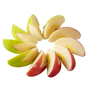 Imagem de Mellsunny 6 peças de maçãs artificiais realistas fatias de frutas falsas realistas, adereços para fotografia para casa, mesa, armário, cozinha, festa, loja, exibição de festival