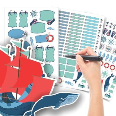 Imagem de Etiqueta Escolar Menino com TAG + Caneta (Náutico, Kit de Etiquetas)