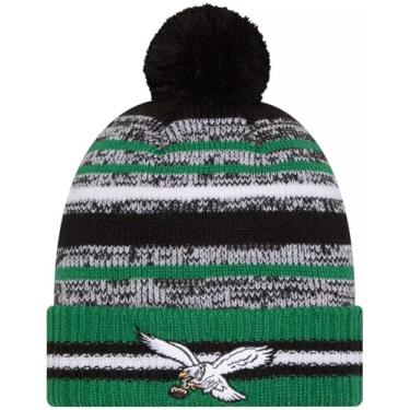 Imagem de New Era Philadelphia Eagles Sideline Sport Green Striped Cuffed Football Knit Beanie Hat Pom - NFL Cheer Cuff Knit Cap