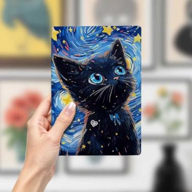 Imagem de Caderno de couro de gato, caderno A5 para anotações de escritório, agenda de 21 x 14,7 cm, agenda de viagem, presente para amantes de gatos, 5