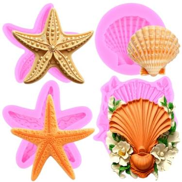 Imagem de MIYAHOUSE Starfish Fondant Moldes de silicone para decoração de bolos, topo de cupcake, pasta de goma de chocolate, argila de polímero, conjunto de 4