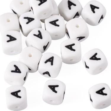 Imagem de 20 peças de contas focais de silicone de letra A para fabricação de chaveiros, cubo branco, contas de borracha para canetas, pulseira, joias, suprimentos para fazer joias, faça você mesmo, telefone