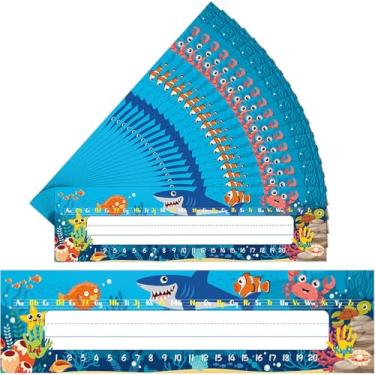 Imagem de 36 etiquetas de nome de mesa, placas de identificação autoadesivas para sala de aula manuscrito tradicional mesa de referência placas de nome número alfabeto colorido material escolar (estilo animal