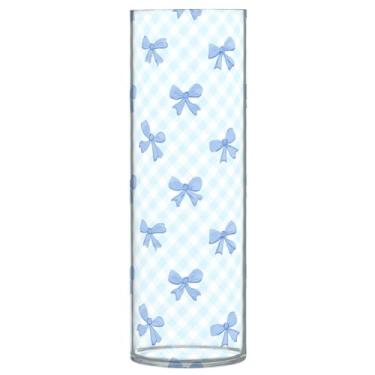 Imagem de CEBUGI Blue Bows Vaso de flores 10 cm x 30 cm Vaso cilíndrico para flores, vaso transparente inquebrável para decoração de casa de festa de casamento