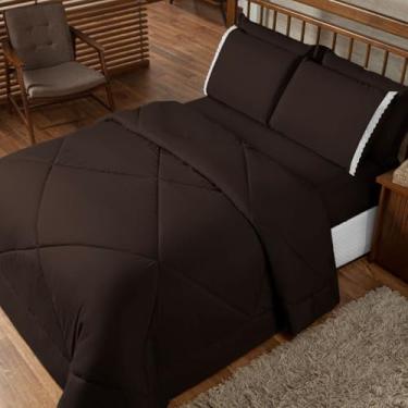 Imagem de Edredom Casal Dupla Face Cobre Leito Queen + Lençol Queen Com Elastico 6 Peças Tecido Toque Macio(Tabaco,Edredom Avulso)