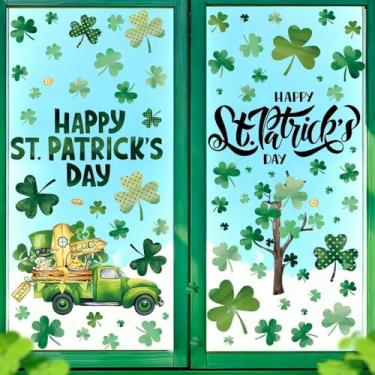 Imagem de 6 folhas de adesivos de janela do dia de São Patrício adesivos de janela trevo para decorações de vidro verde boa sorte trevo janelas adesivos adesivos para decoração de janelas de vidro de festa em