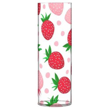 Imagem de CEBUGI Vaso de flores de morangos 10 cm x 30 cm Vaso cilíndrico para flores, vaso transparente inquebrável para decoração de casa de festa de casamento