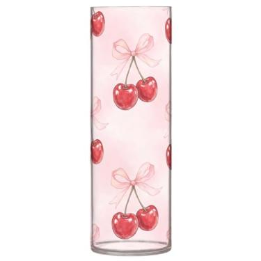 Imagem de CEBUGI Vaso de flores cerejas vermelhas 10 x 30 cm, vaso cilíndrico para flores, vaso transparente inquebrável para festa de casamento, decoração de casa