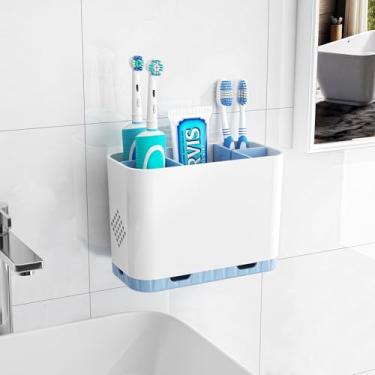 Imagem de Porta-escovas de dentes e pasta de dente para bancadas de banheiros - Conjunto de 5 compartimentos destacáveis para escova de dentes elétrica infantil montado na parede com divisórias removíveis para