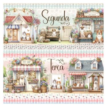 Imagem de Tecido Tricoline Digital Barrado Semaninha Pet Shop 100% Algodão