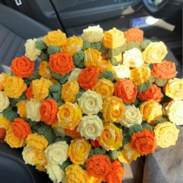 Imagem de Gonoce Cobertor de buquê de flores de crochê, cobertor de malha feito à mão de 109 cm com girassol, presente romântico fofo para sua namorada, mãe, dia das mães, dia dos namorados, aniversário de