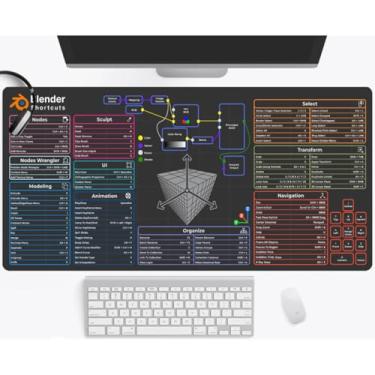 Imagem de Blender Atalhos Grande Gaming Mouse Pad Teclado Mesa XXL Tapete de Mouse Estendido Gaming Decoração de Escritório, PC Laptop Mouse Pads (89.9 x 39.9 cm) com bordas costuradas antiderrapante grande