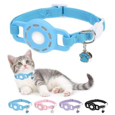 Imagem de DILLYBUD Coleira para gatos AirTag, coleira elástica para rastreador de gatos com suporte Apple Air Tag para meninos e meninas, coleiras elásticas de rastreamento GPS para gatinhos e filhotes