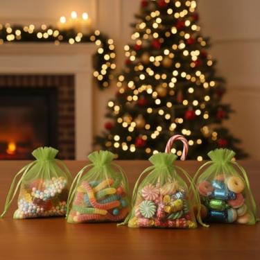 Imagem de 50 peças de sacos de presente de organza com cordão transparente para lembrancinhas de casamento de doces, embalagem de joias, suprimentos de embrulho de presente 9 x 12 cm