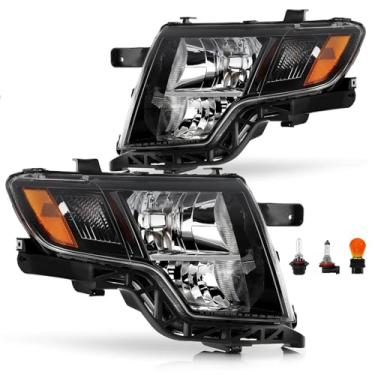 Imagem de Substituição do conjunto de faróis para Ford Edge 2007 2008 2009 2010 Farol de cabeça de halogênio com lâmpadas lado do motorista e do passageiro, lente transparente de canto âmbar com carcaça preta