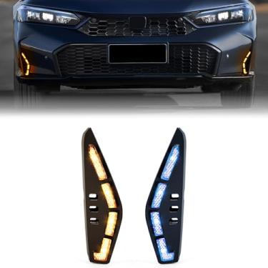 Imagem de AMSPRAC Luzes de neblina de LED para corrida diurna compatíveis com Honda Civic Si Sedan Sport & Sport Hybrid, faróis de neblina sequenciais, DRL branco, luzes de seta âmbar, farol de farol baixo azul