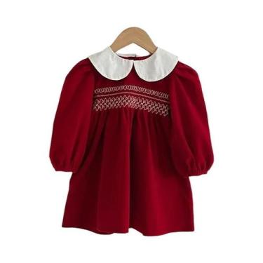 Imagem de Vestido De Festa De Natal Com Gola De Renda Vermelha Para Meninas Bebê