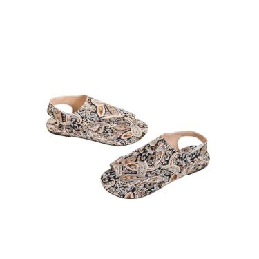 Imagem de GORGLITTER Chinelo feminino colorido de praia, dedo do arco-íris, bico aberto, chinelos sem cadarço de verão 2025, Paisley multicolorido, 36