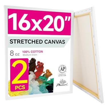 Imagem de PHOENIX Tela Esticada para Pintura 16X20"/Pacote com 2 Unidades, 8 Oz com Primer Triplo, Perfil de 5/8", Tela Branca Em Branco 100% Algodão, Tela com Moldura Quadrada para Óleo Acrílico e Arte Vazada