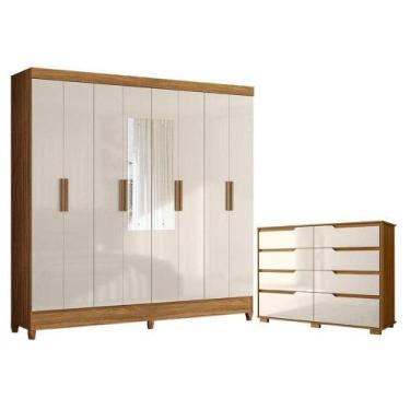 Imagem de Guarda Roupa Casal Marajó Com Espelho E Cômoda Georgia Freijó Off Whit