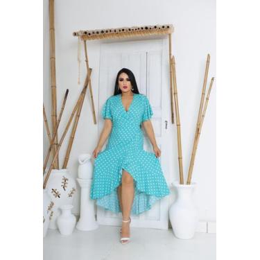 Imagem de Vestido longo envelope estampa bolinhas viscolinho manga curto - SP ST