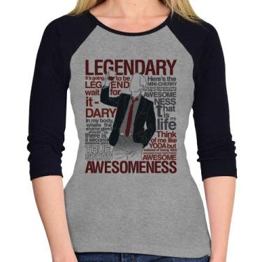 Imagem de Baby Look Raglan Legendary Awesomeness Manga 3/4 - Foca na Moda, Cinza