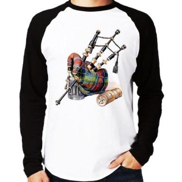 Imagem de Camiseta Raglan Gaita de Foles Manga Longa - Foca na Moda, Branco, Pre