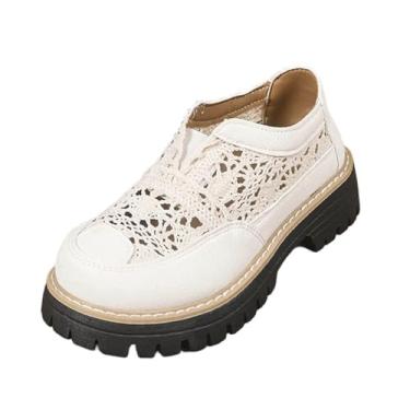 Imagem de Sapatos rasos femininos com um design de tecido e uma sola grossa confortável para uso diário casual, Branco, 36