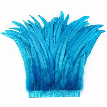 Imagem de Holmgren Acabamento de penas de galo turquesa - 25,4 a 30,5 cm 2 jardas natural grande cauda de galo acabamento franja para artesanato de costura DIY, saia de penas, decoração de fantasias de festa