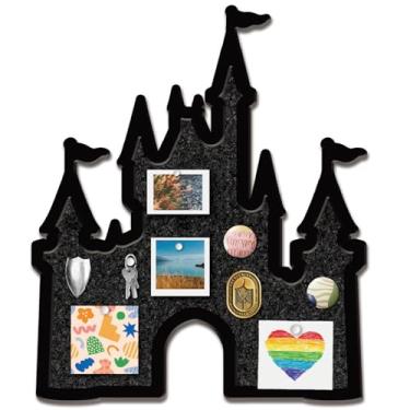 Imagem de CRASPIRE Quadro de pinos de cortiça 29 x 24 cm castelo preto montado na parede quadro de avisos emoldurado quadro de cortiça decorativo de madeira, broche de memória, suporte de lapela, armazenamento