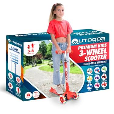 Imagem de Scooter infantil de 3 rodas Cruiser ao ar livre – com tecnologia Lean-to-Steer, plataforma ampla, roda iluminada por LED, alça de barra em T de altura ajustável de 4 níveis, suporta crianças de até 68