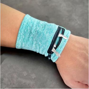 Imagem de 1 bolsa de pulso unissex de poliéster com zíper alça ajustável para corrida, viagem, academia, verde