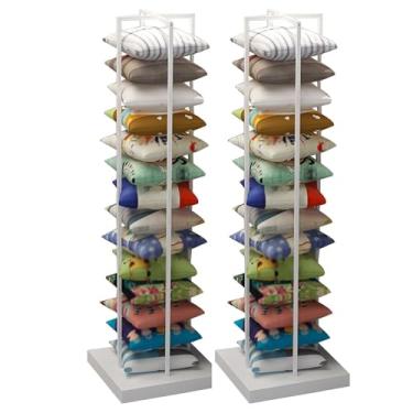 Imagem de Suporte de armazenamento de travesseiro de metal móvel - Carrinho de exibição de almofada comercial para varejo e hotéis, em pé no chão, conjunto de 3, design elegante em preto e branco, construção de