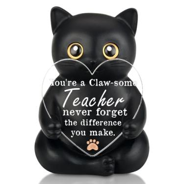 Imagem de WINOESHE Estatueta de gato preto de agradecimento do professor, presente de reconhecimento de educador, decoração de mesa motivacional para sala de aula, presente de incentivo para funcionários