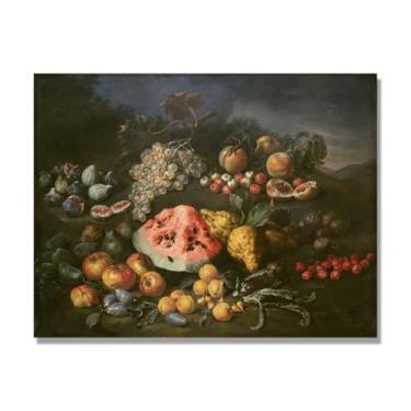 Imagem de Arte em tela vintage de frutas mortas, pintura clássica de cozinha country, decoração de parede de casa de fazenda quente para sala de jantar e cozinha. A59. 80 x 105 cm-31,5 x 41,3 pol. Somente tela