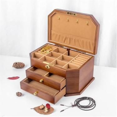 Imagem de Elegante organizador de caixa de joias de madeira vintage com gavetas 2/3 - Armazenamento de madeira natural elegante para anéis, colares, brincos - Presente perfeito para mulheres