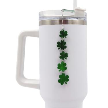 Imagem de Enfeite de copo de Dia de São Patrício - Corrente de trevo para decoração de canudo Stanley Clover Cup Acessórios de garrafa de água verde (trevo)