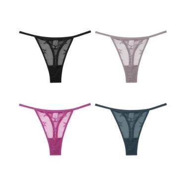 Imagem de Conjunto De 4 Tangas De Renda De Cintura Baixa Confortáveis T-Back S-X