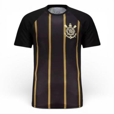 Imagem de Camiseta Corinthians Raglan Dry Listras Gold, Preto, Dourado, M