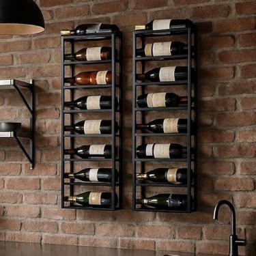 Imagem de Armário rústico para vinhos em ferro forjado, garrafeira de estilo industrial para montagem na parede, armário para armazenamento de rum e bebidas espirituosas