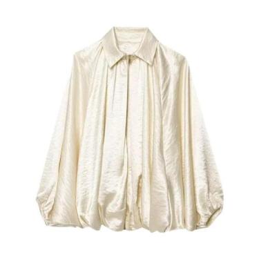 Imagem de Jaqueta Bomber Oversized Com Pregas Para Mulheres, Casacos De Verão, R