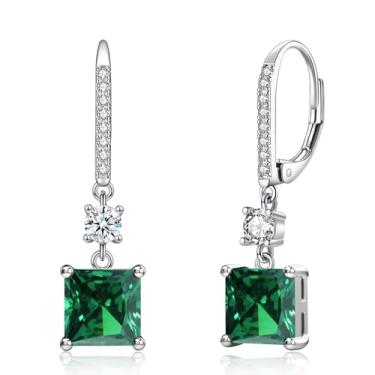 Imagem de CiNily Brincos femininos de corte quadrado, hipoalergênicos, multicoloridos, zircônia cúbica, brincos pendentes de diamante, joias presentes para o dia das mães, ouro branco 14K, banhado a ouro, 8 mm