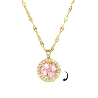 Imagem de OIDIMS Colar de trevo de quatro folhas giratório da sorte para mulheres, pingente de flor de trevo irlandês, colar giratório para casamento, dia de São Patrício, acessórios para festivais de boa sorte